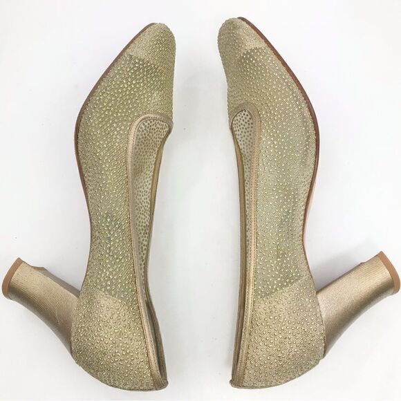 Nina Gold Glitter Sheer Side Square Toe Special Occasion Block Heel Shoes - Picture 6 of 15